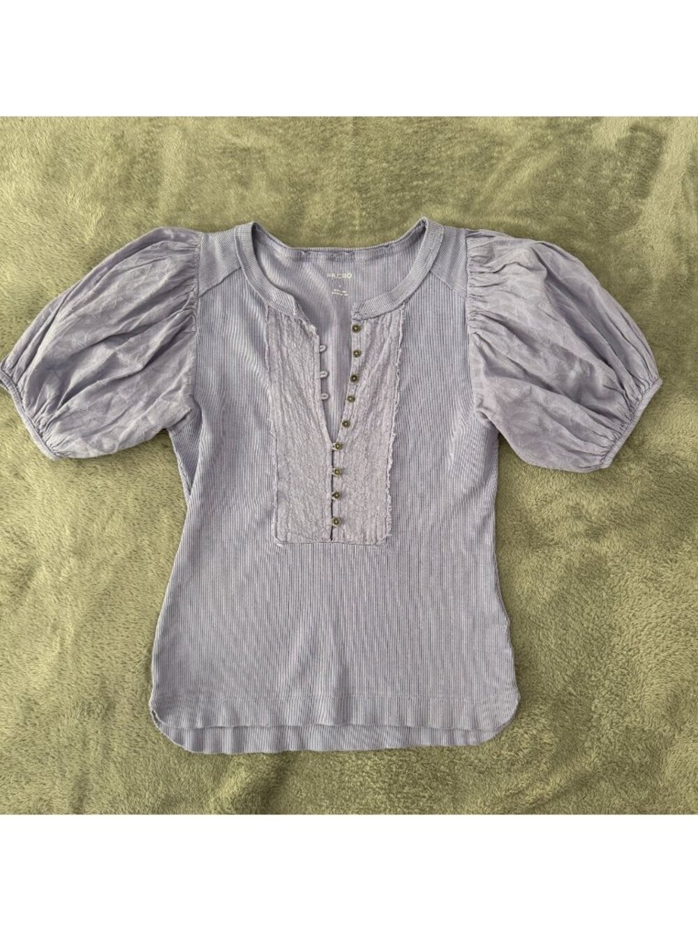Pilcro Bella Henley Ribbed Shirt Top Lavender Purple SMALL *read